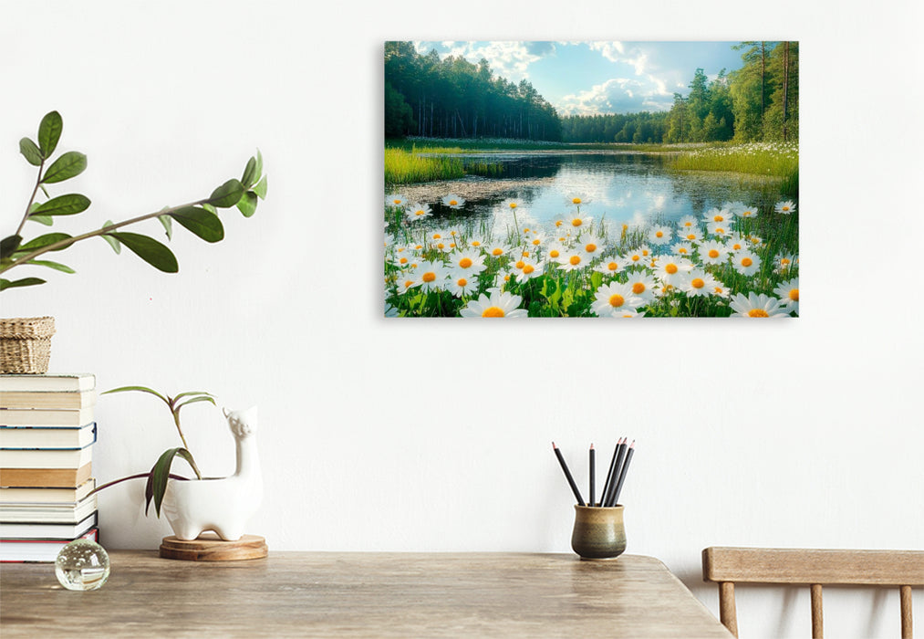 Premium Textil-Leinwand Blütenglück am See