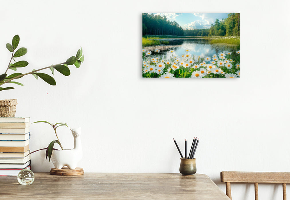 Premium Textil-Leinwand Blütenglück am See