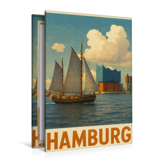 Premium Textil-Leinwand Historisches Segelschiff mit Elbphilharmonie