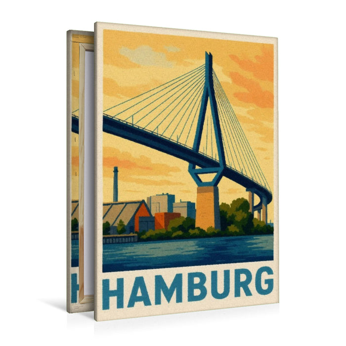 Premium Textil-Leinwand Köhlbrandbrücke am Abend