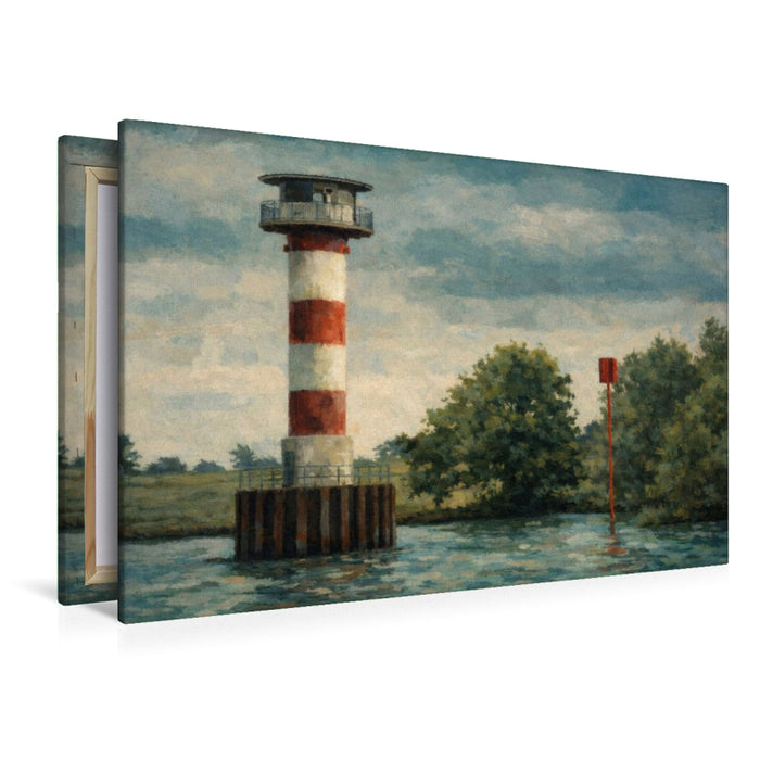 Premium Textil-Leinwand Leuchtturm / Unterfeuer Stadersand