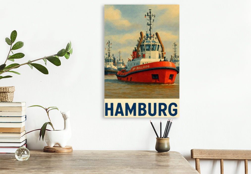 Premium Textil-Leinwand Schlepper im Hafen