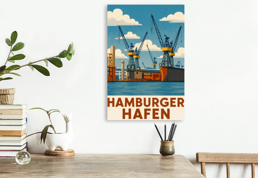 Premium Textil-Leinwand Hafenkräne in der Werft