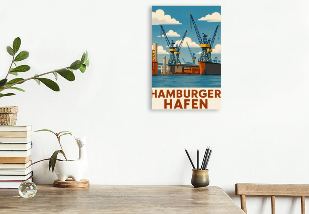 Premium Textil-Leinwand Hafenkräne in der Werft