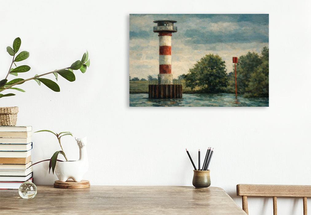 Premium Textil-Leinwand Leuchtturm / Unterfeuer Stadersand