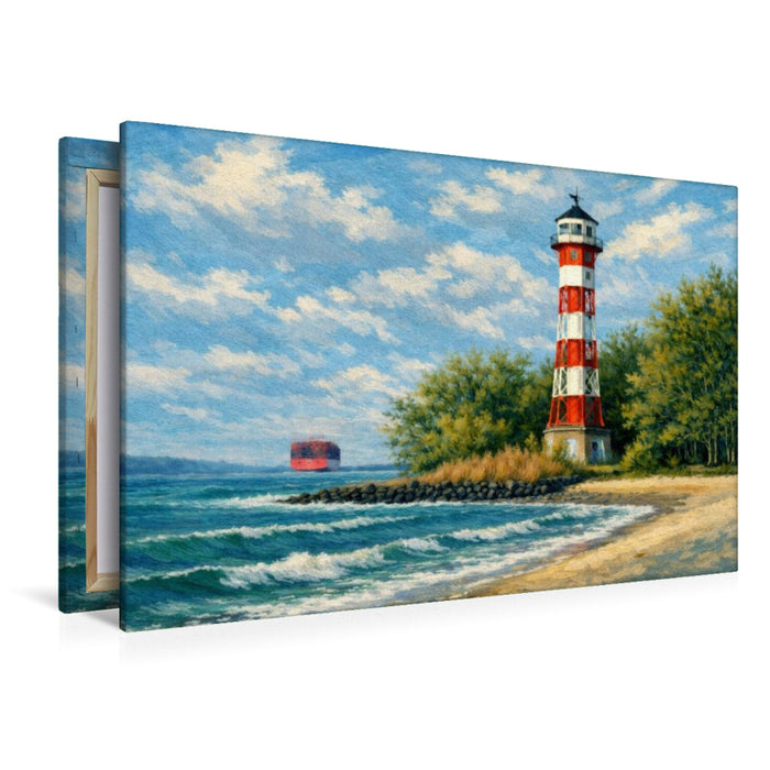 Premium Textil-Leinwand Leuchtturm Wittenbergen
