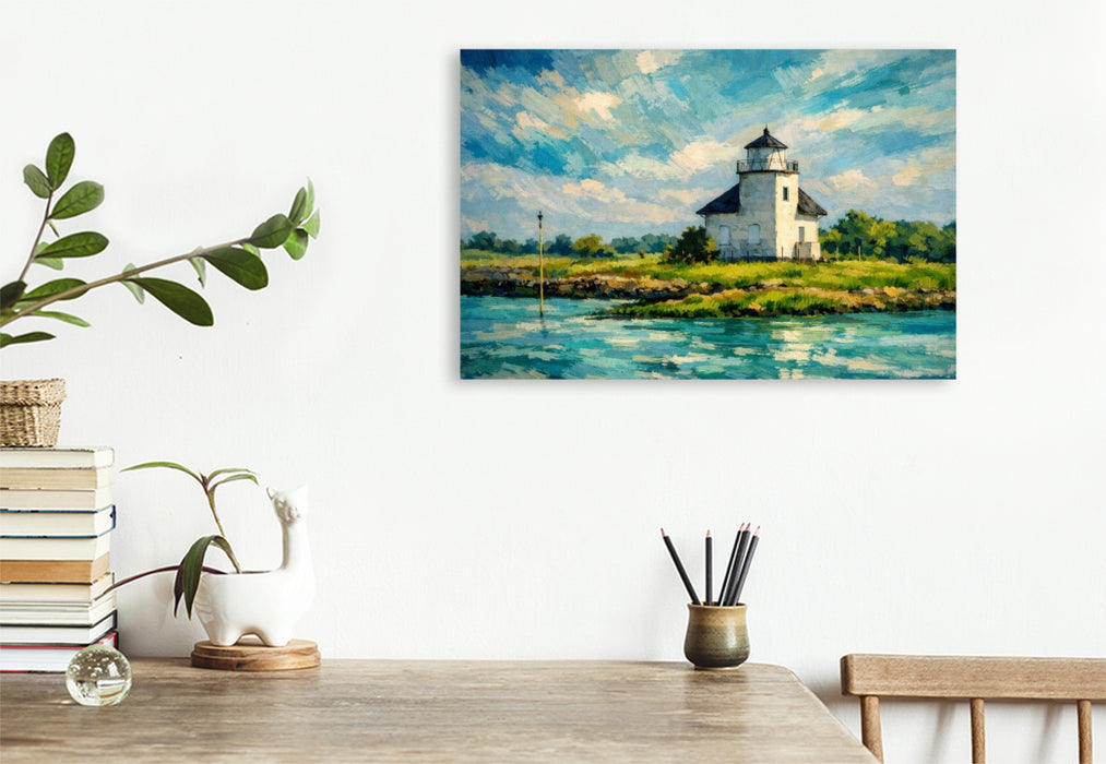 Premium Textil-Leinwand Leuchtturm Juelssand