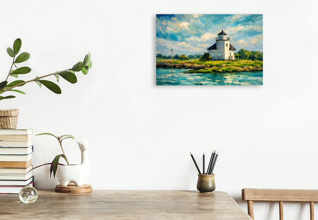 Premium Textil-Leinwand Leuchtturm Juelssand