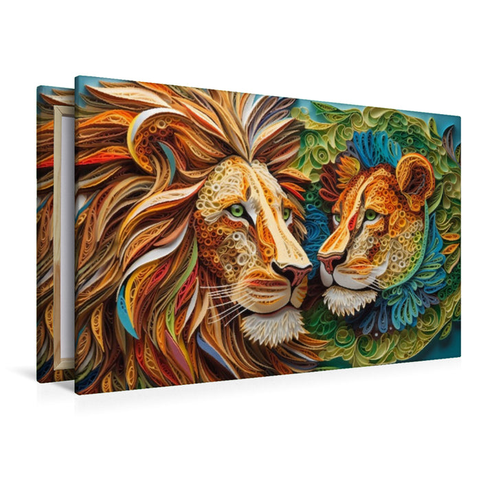 Premium Textil-Leinwand Löwen in Quilling Technik