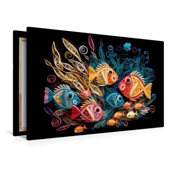 Premium Textil-Leinwand Fische in Quilling Technik