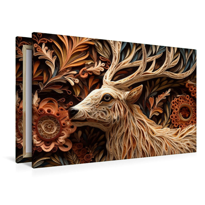 Premium Textil-Leinwand Hirsch mit Geweih in Quilling Technik