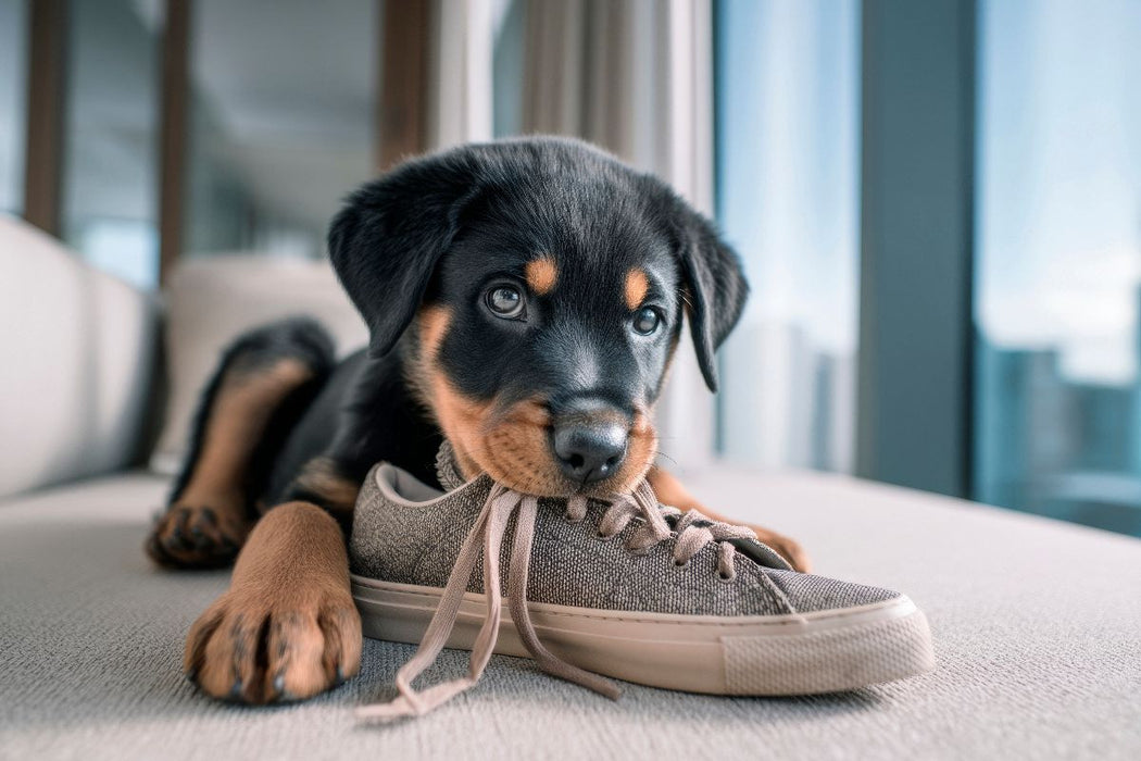 Premium Textil-Leinwand Rottweiler - Kleiner Schuhdieb
