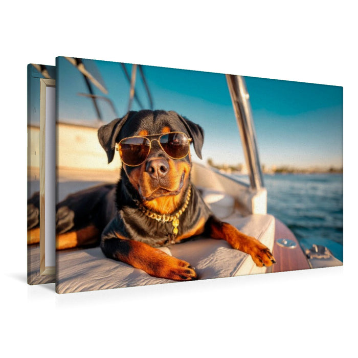 Premium Textil-Leinwand Rottweiler - Der Boss an Bord