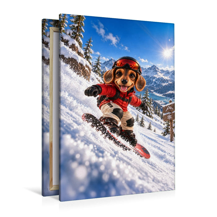 Premium Textil-Leinwand Dackel Lui – Snowboarder