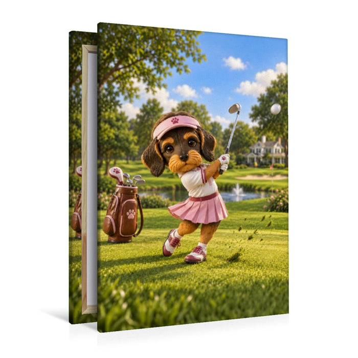 Premium Textil-Leinwand Dackel Motte – Golfstar
