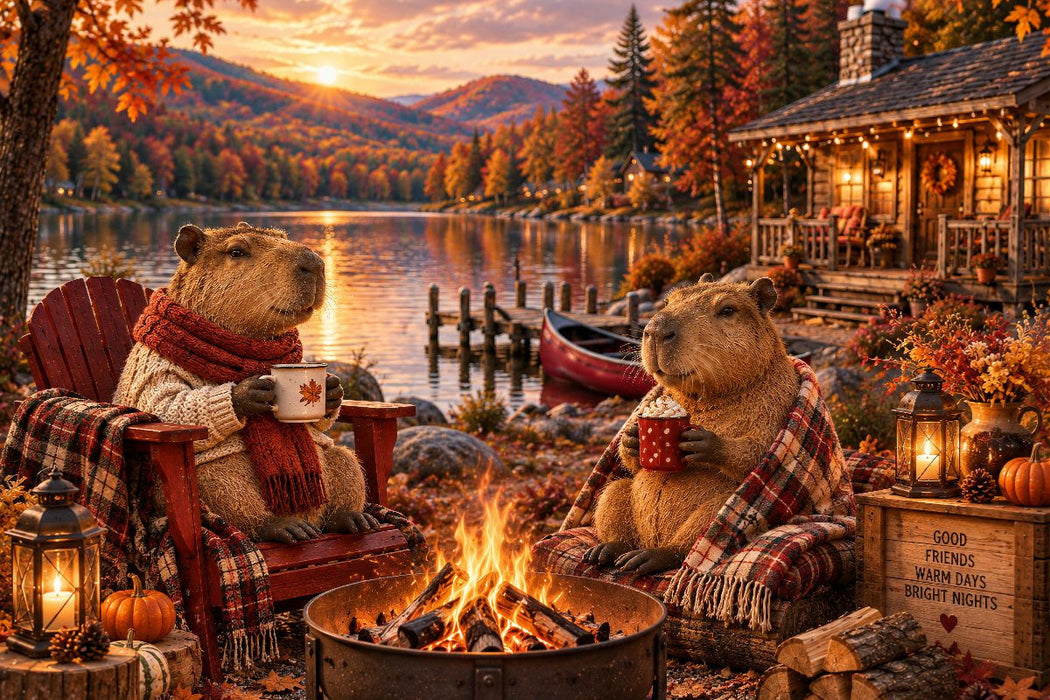 Premium Textil-Leinwand Herbstabend am See