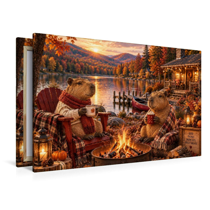 Premium Textil-Leinwand Herbstabend am See