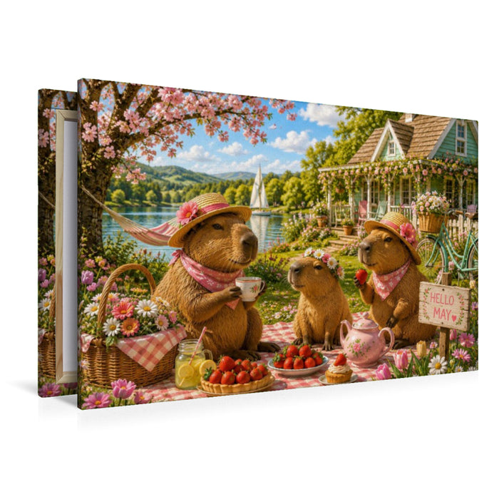 Premium Textil-Leinwand Frühlingspicknick am See