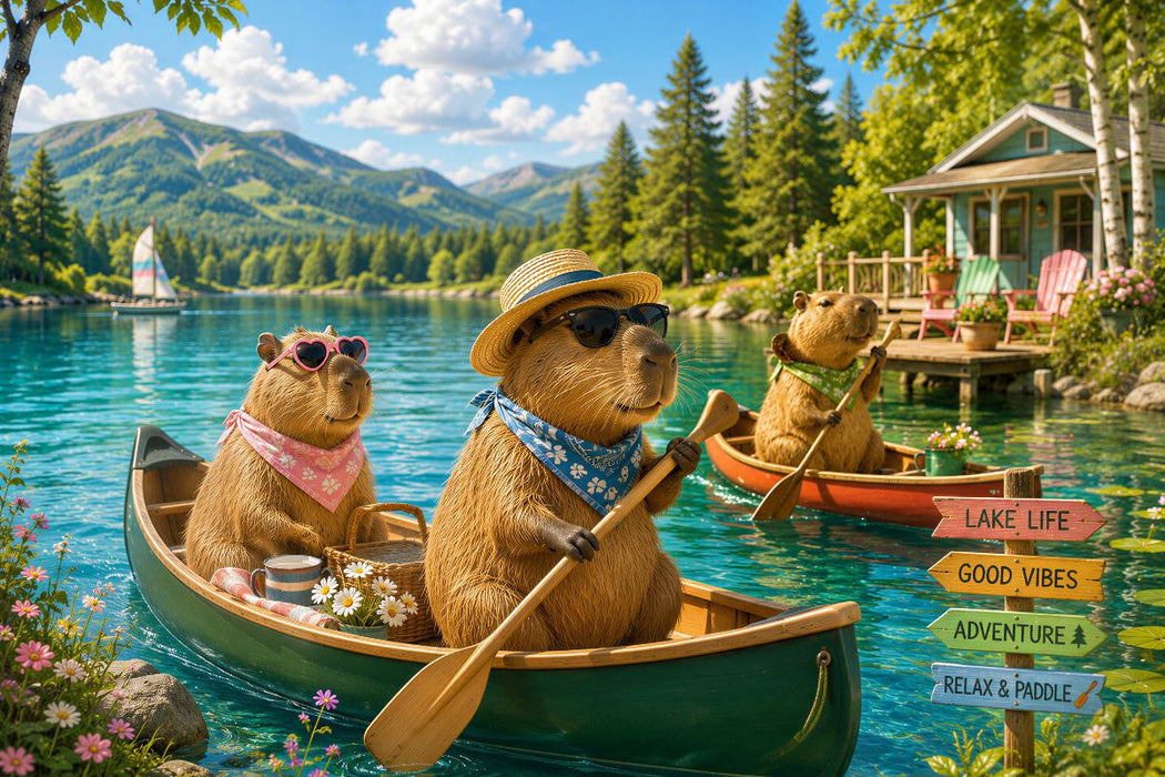 Premium Textil-Leinwand Paddeltag am See