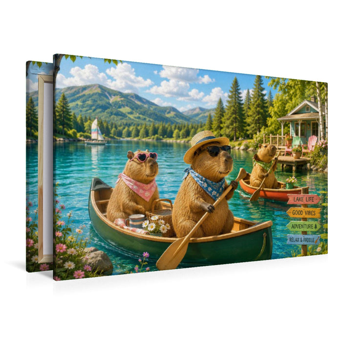 Premium Textil-Leinwand Paddeltag am See