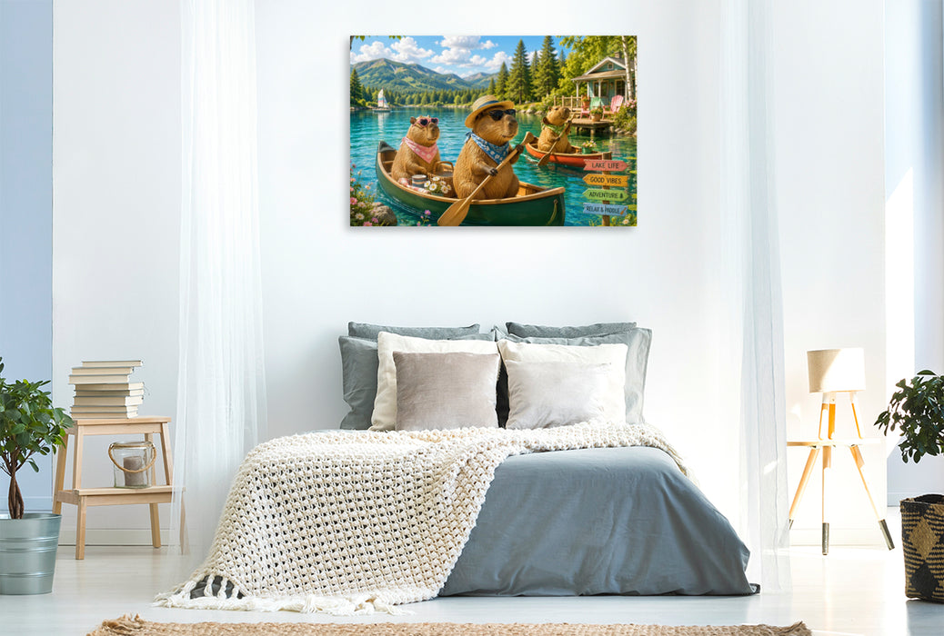 Premium Textil-Leinwand Paddeltag am See