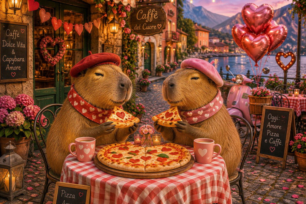 Premium Textil-Leinwand Verliebte Capybaras