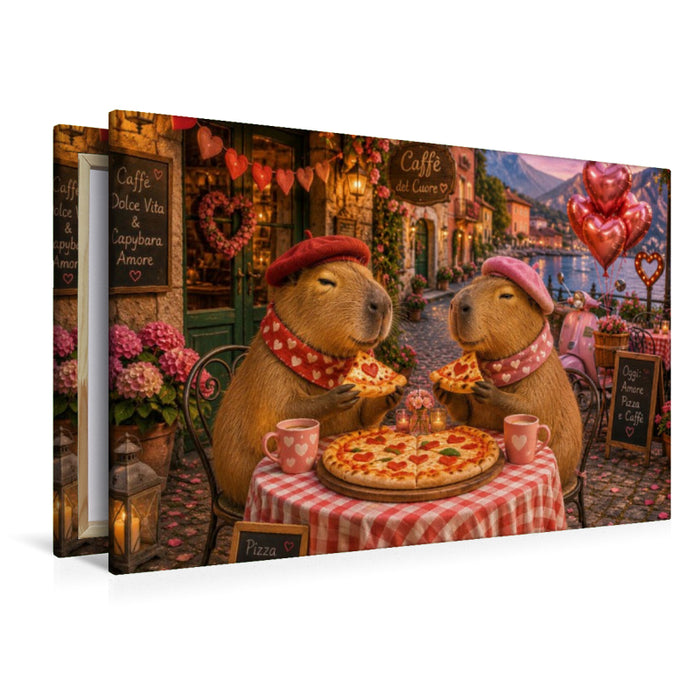 Premium Textil-Leinwand Verliebte Capybaras