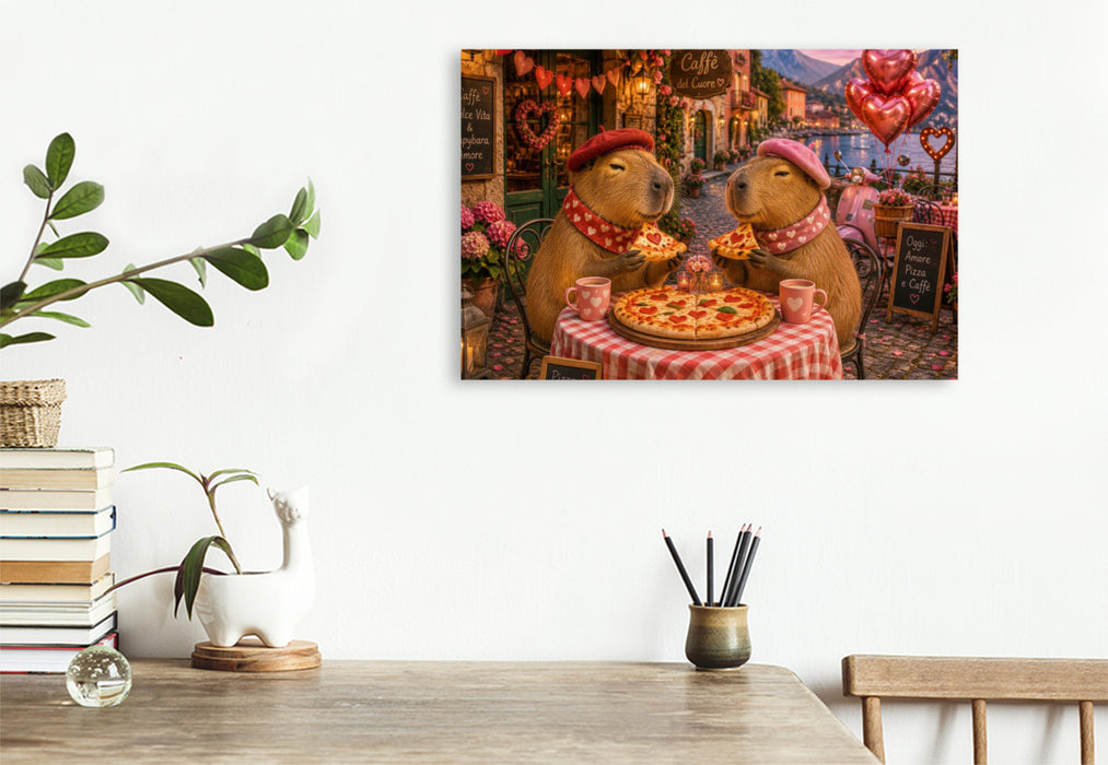 Premium Textil-Leinwand Verliebte Capybaras