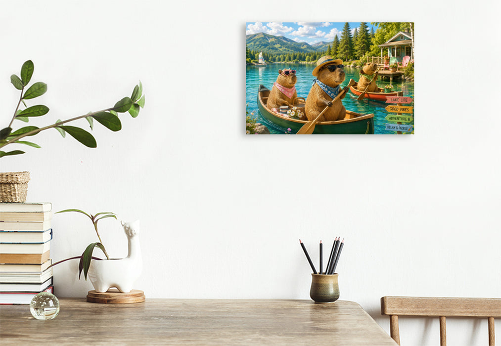 Premium Textil-Leinwand Paddeltag am See