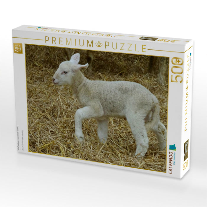 Weißes Lämmchen im Stroh - CALVENDO Foto-Puzzle'