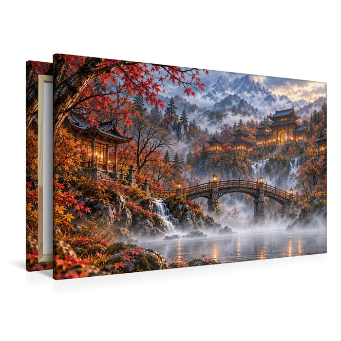 Premium Textil-Leinwand Nebel über dem Bergsee
