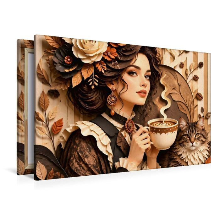 Premium Textil-Leinwand Kaffeezeit für zwei