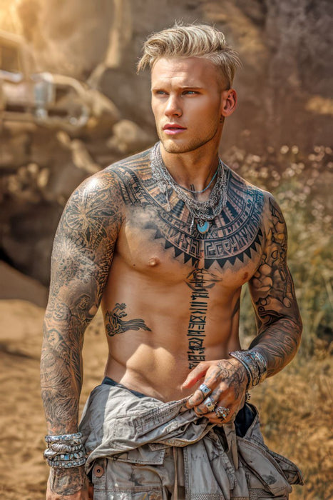 Premium Textil-Leinwand Tattoos und Männererotik