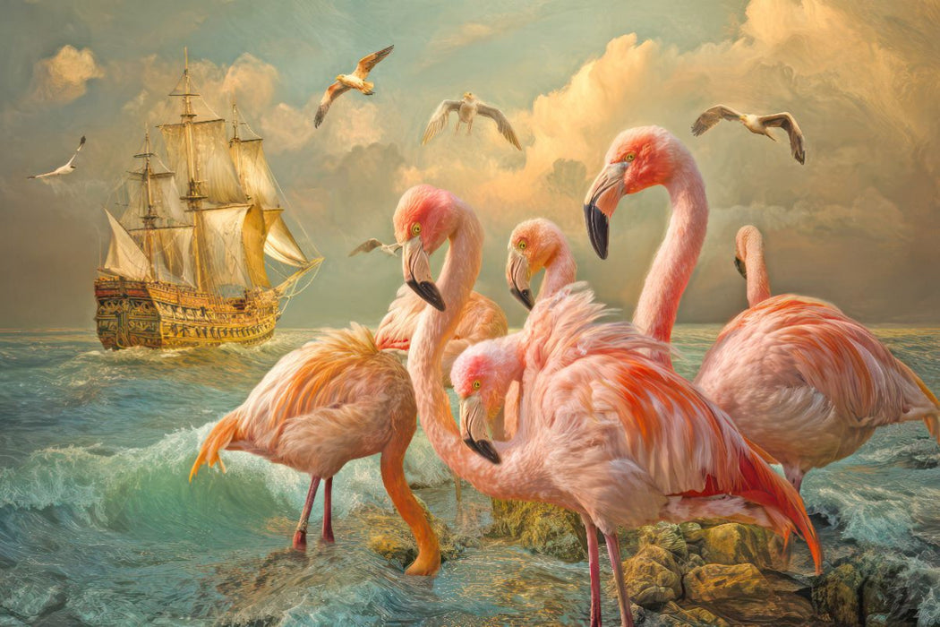 Premium Textil-Leinwand Flamingos