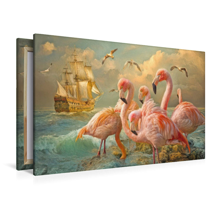 Premium Textil-Leinwand Flamingos