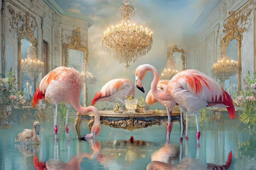 Premium Textil-Leinwand Flamingos