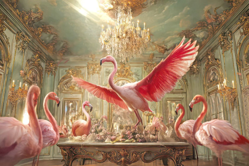 Premium Textil-Leinwand Flamingos