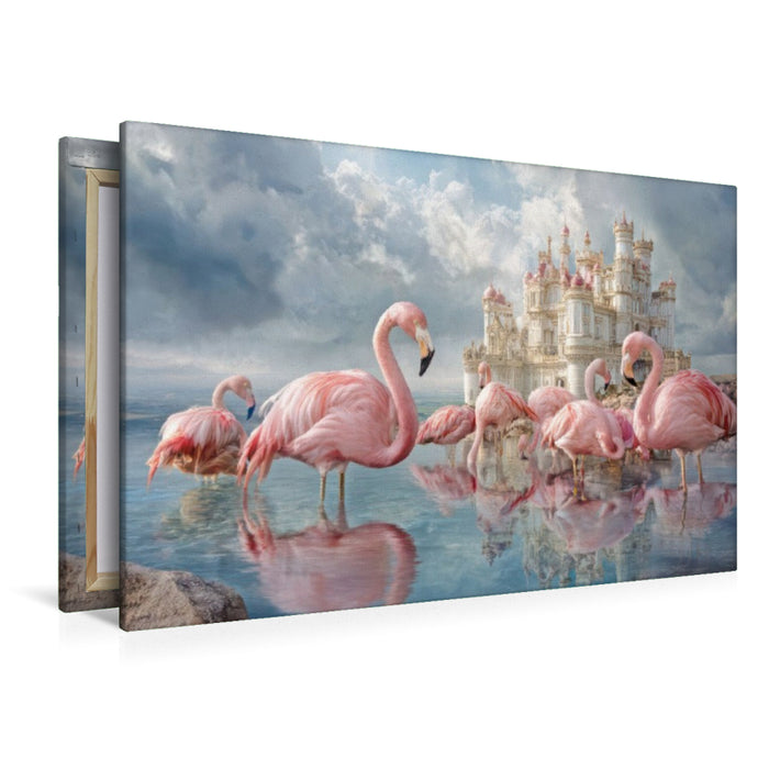 Premium Textil-Leinwand Flamingos
