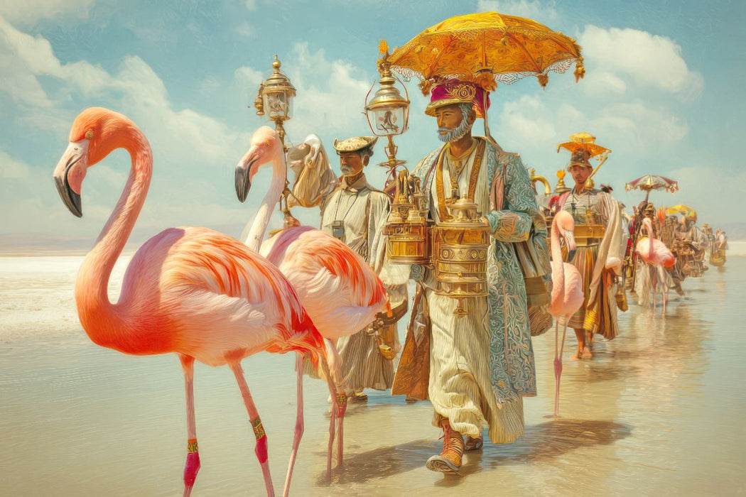 Premium Textil-Leinwand Flamingos