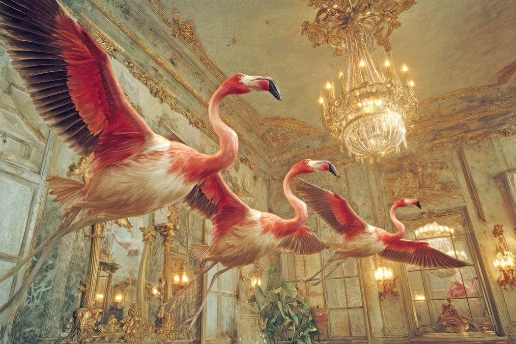 Premium Textil-Leinwand Flamingos