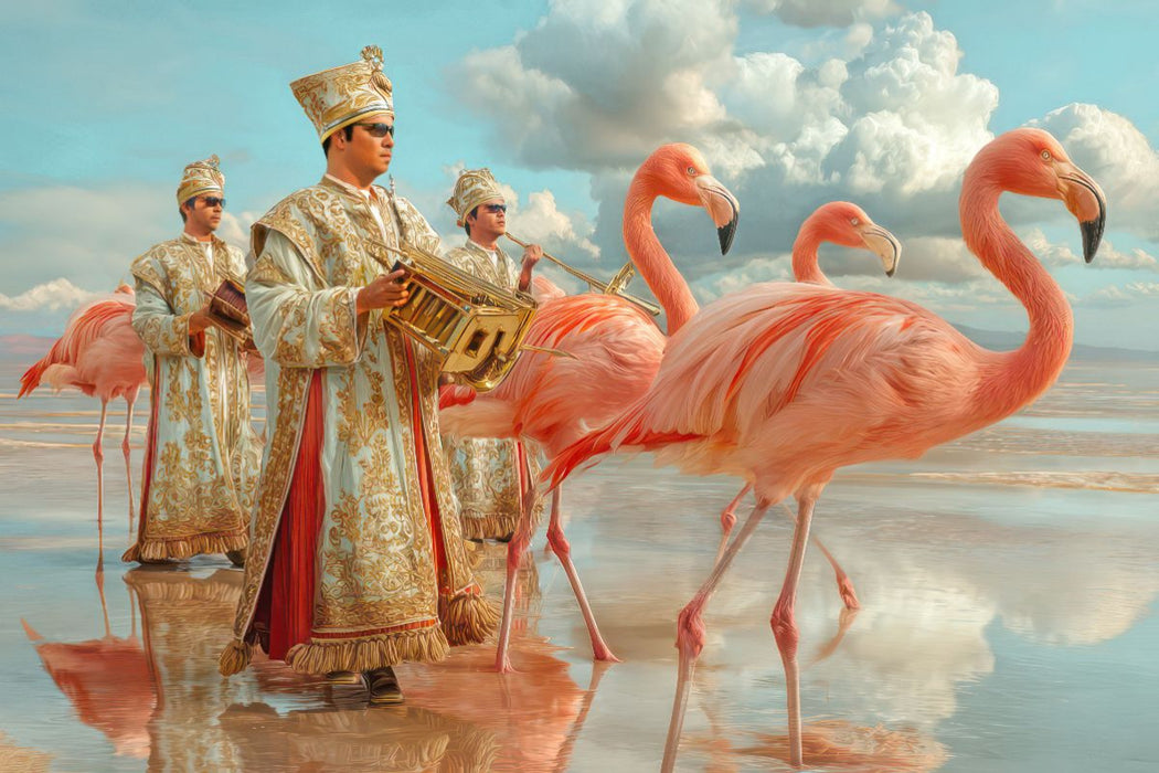 Premium Textil-Leinwand Flamingos