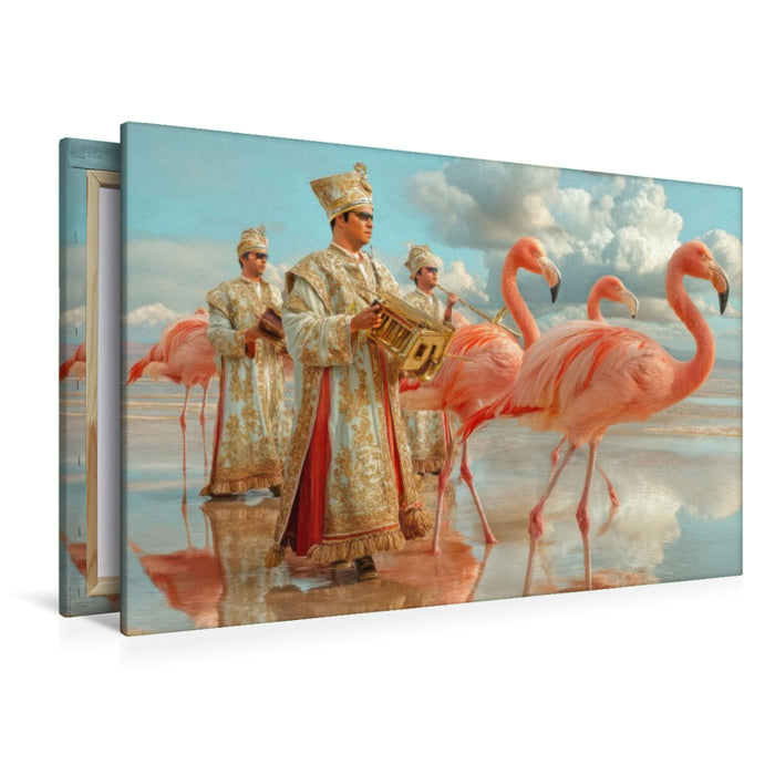 Premium Textil-Leinwand Flamingos