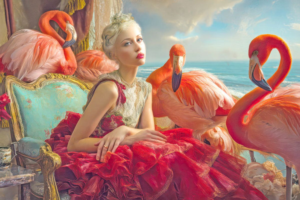 Premium Textil-Leinwand Flamingos