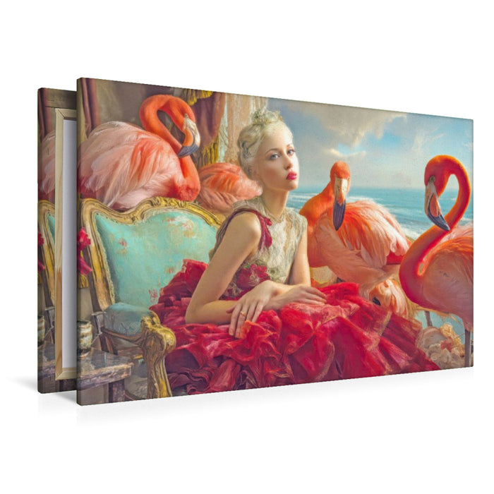 Premium Textil-Leinwand Flamingos