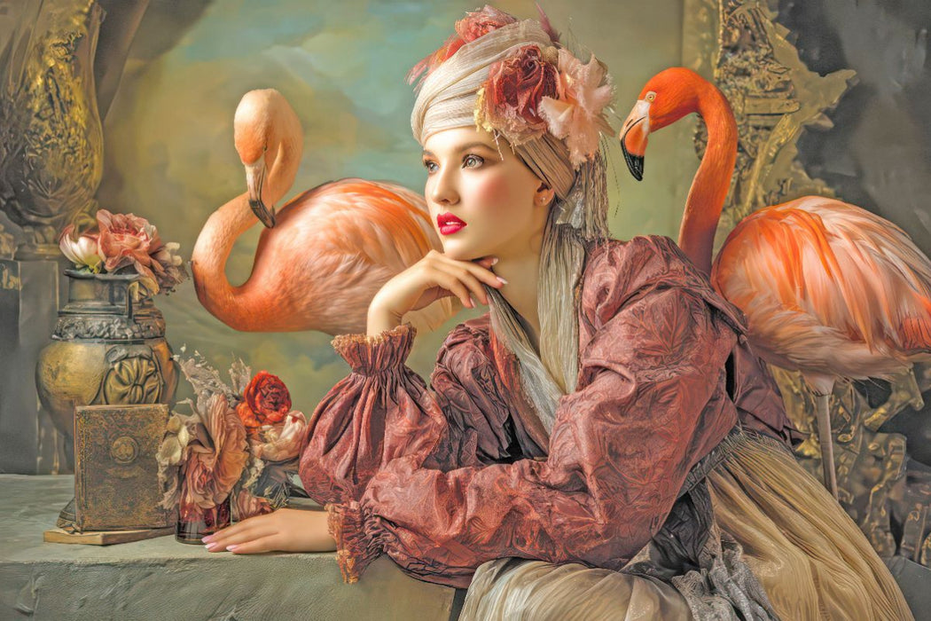 Premium Textil-Leinwand Flamingos