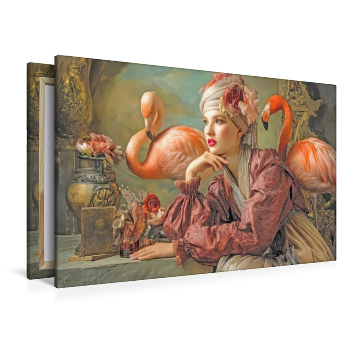 Premium Textil-Leinwand Flamingos