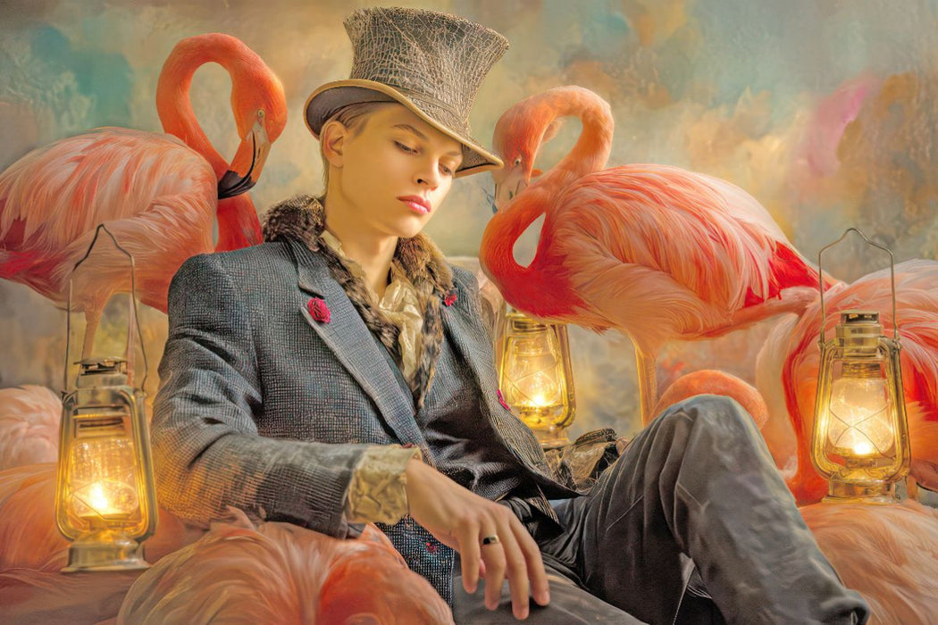 Premium Textil-Leinwand Flamingos