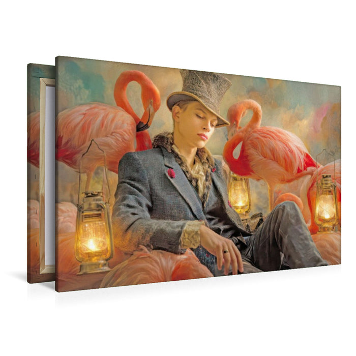 Premium Textil-Leinwand Flamingos