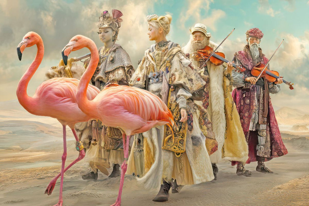 Premium Textil-Leinwand Flamingos