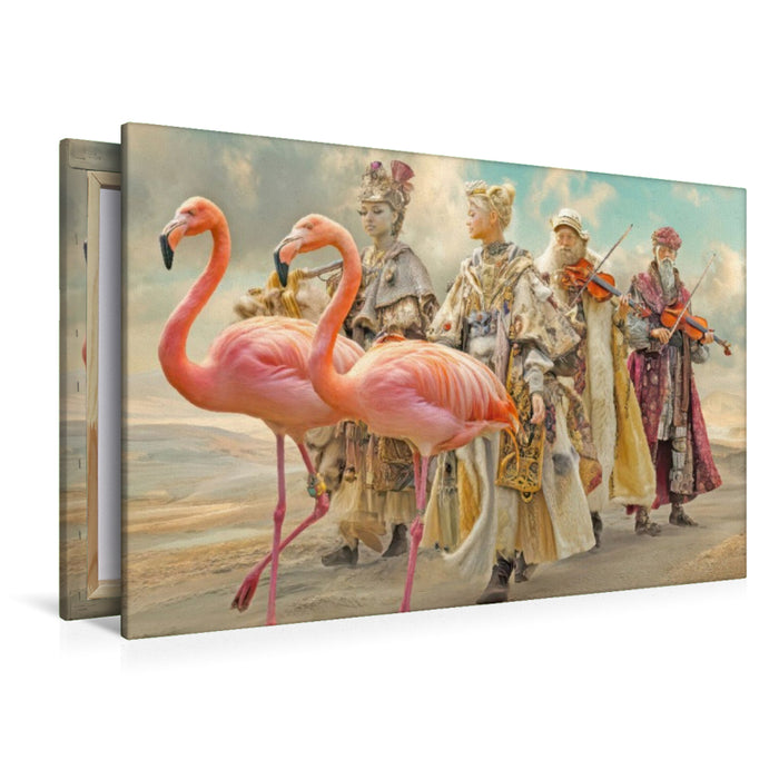Premium Textil-Leinwand Flamingos